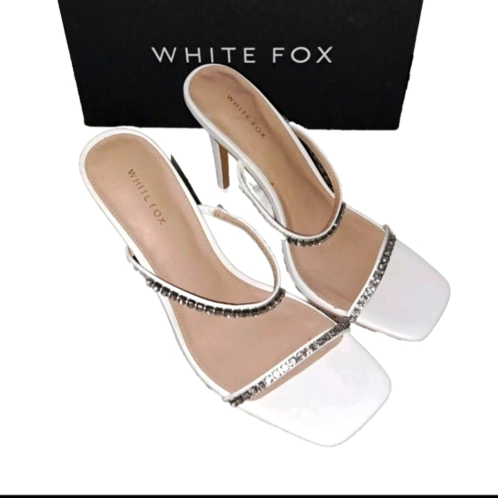 White Fox Tiana White Mules Heels 
(SB#8)